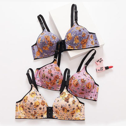 WOMENS FRONT BUCKLE GATHERED PRINT BRA