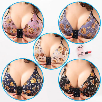 WOMENS FRONT BUCKLE GATHERED PRINT BRA