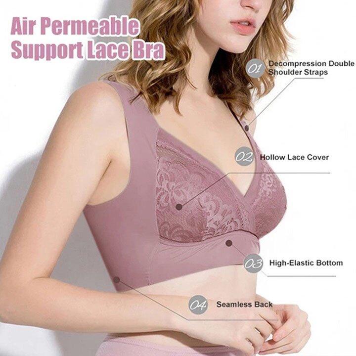 PLUS SIZE COMFORT EXTRA ELASTIC WIRELESS SUPPORT LACE BRA
